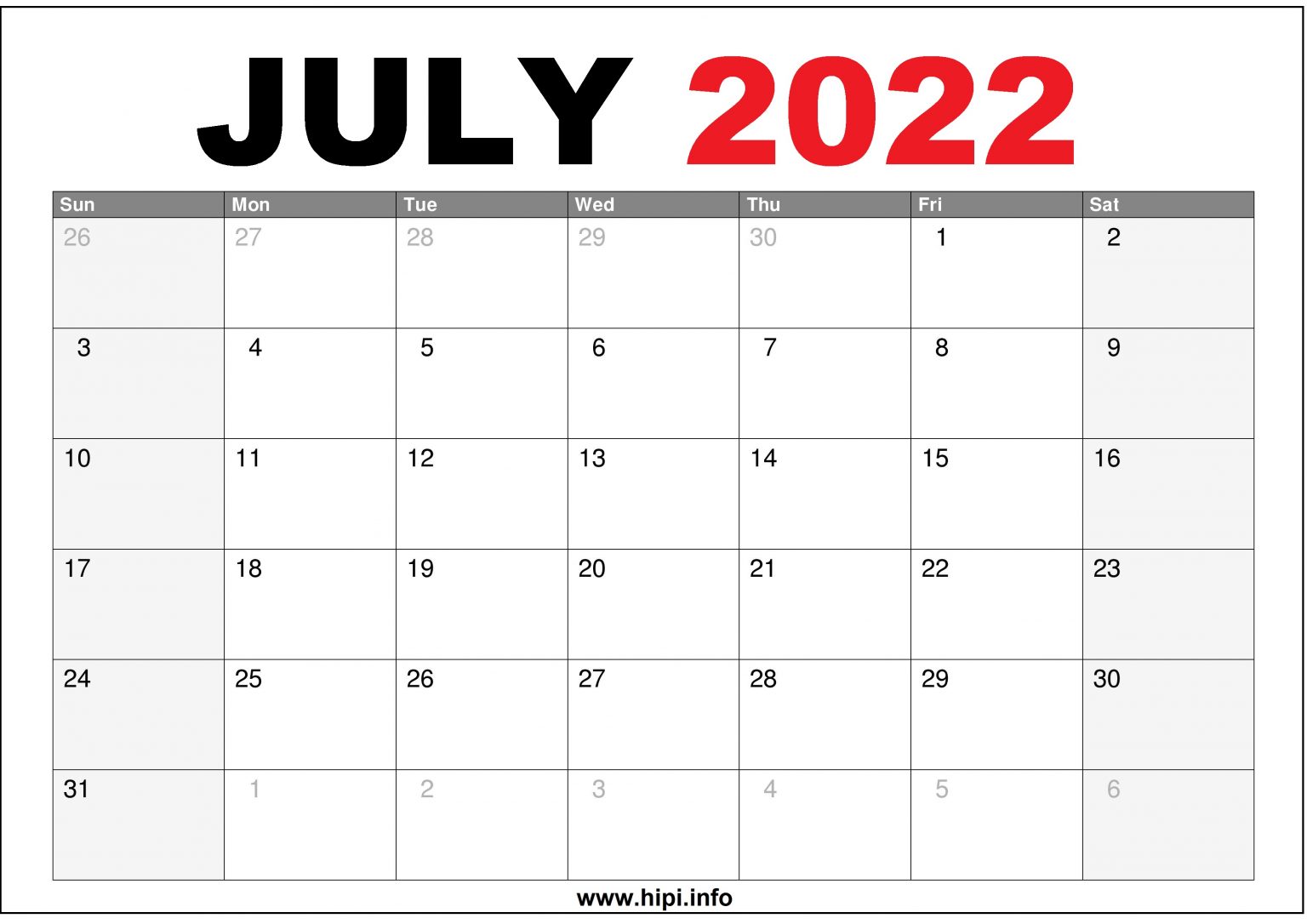 July 2022 Calendar US Printable Hipi info