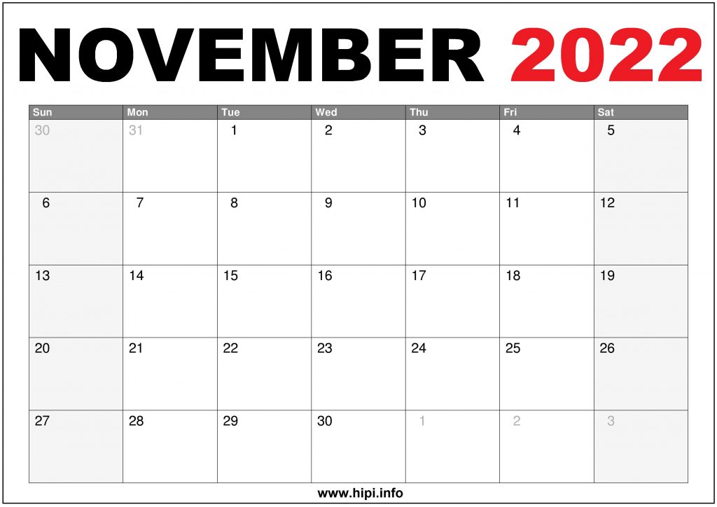 November 2022 Calendar Printable US