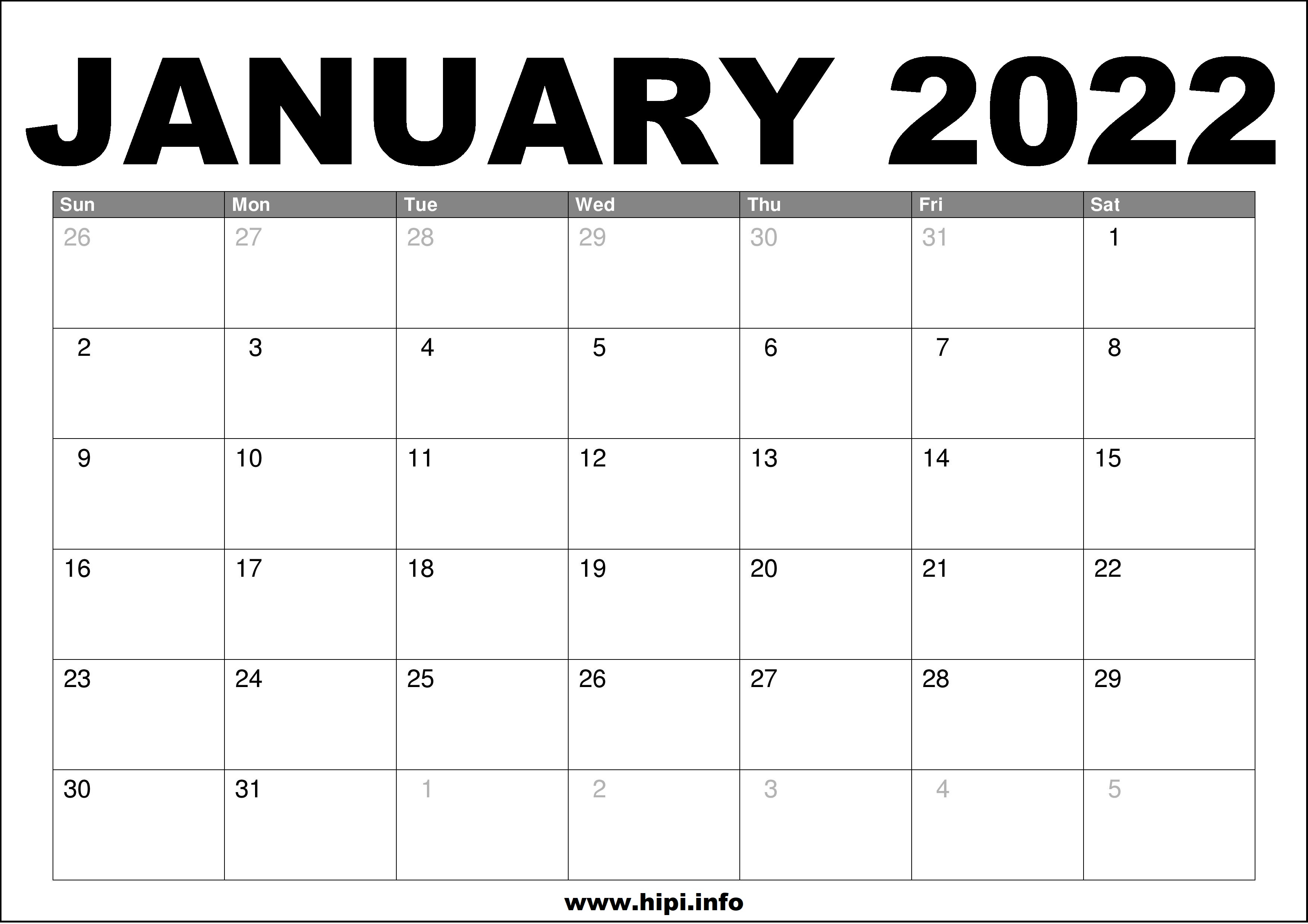 Free Calendar January 2022 January 2022 Calendar Printable Free - Hipi.info | Calendars Printable Free
