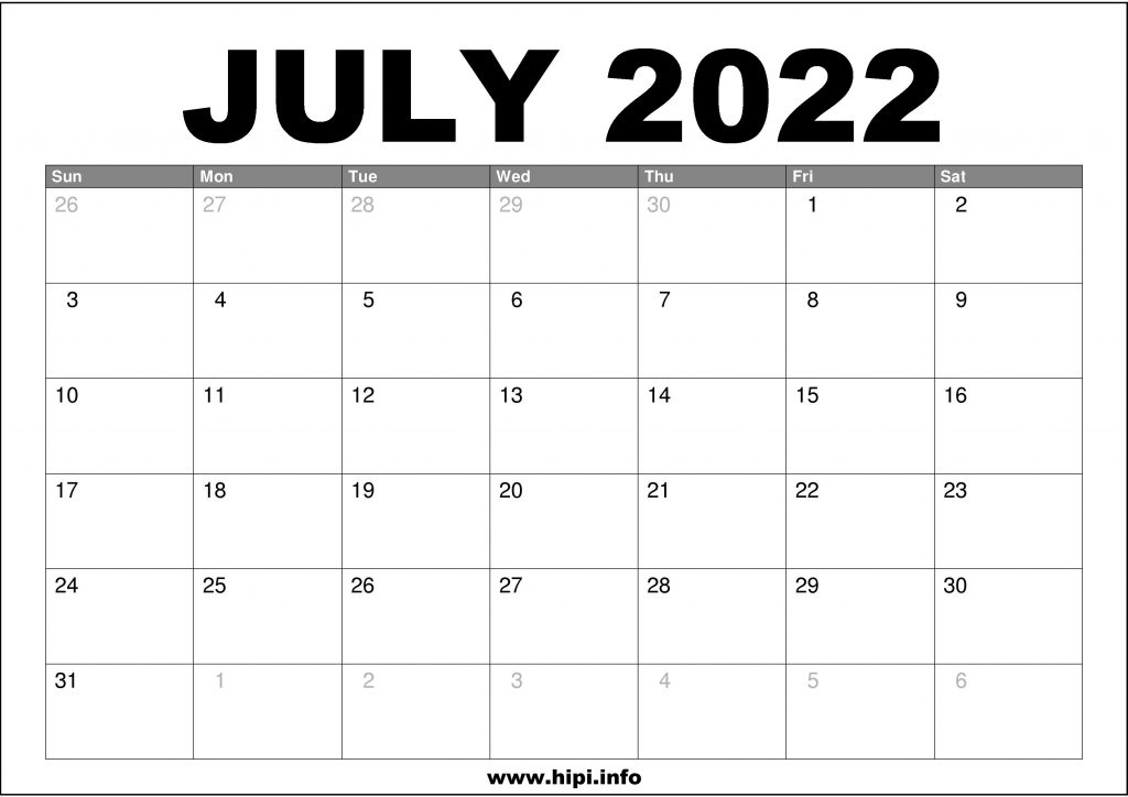 Free Printable July Calendar 2022 July 2022 Calendar Printable Free - Hipi.info | Calendars Printable Free