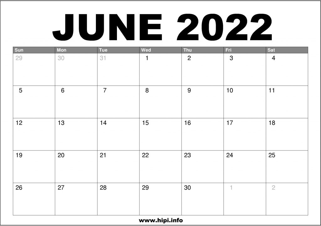 Free June Calendar 2022 June 2022 Calendar Printable Free - Hipi.info | Calendars Printable Free