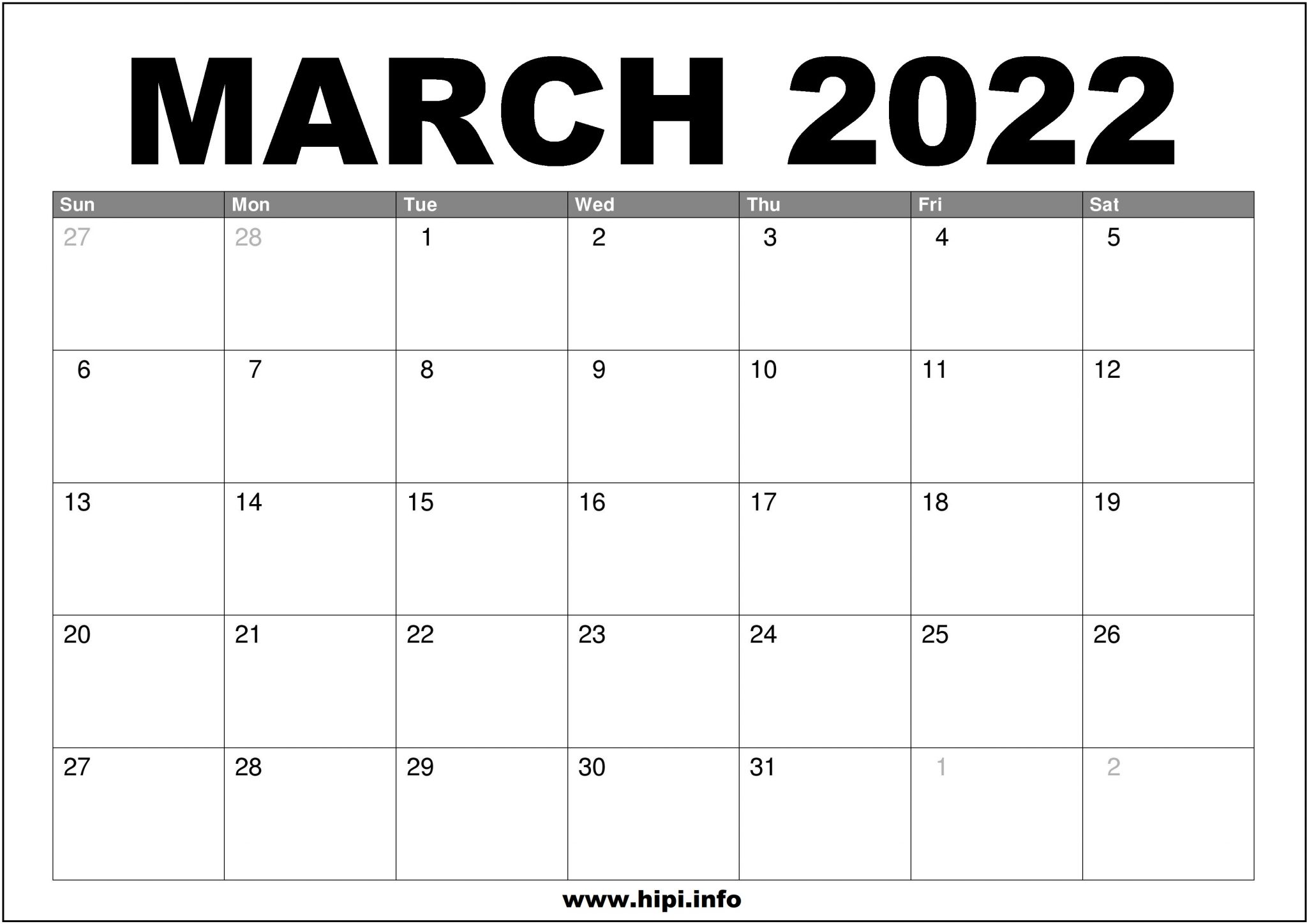 blank march 2022 calendar