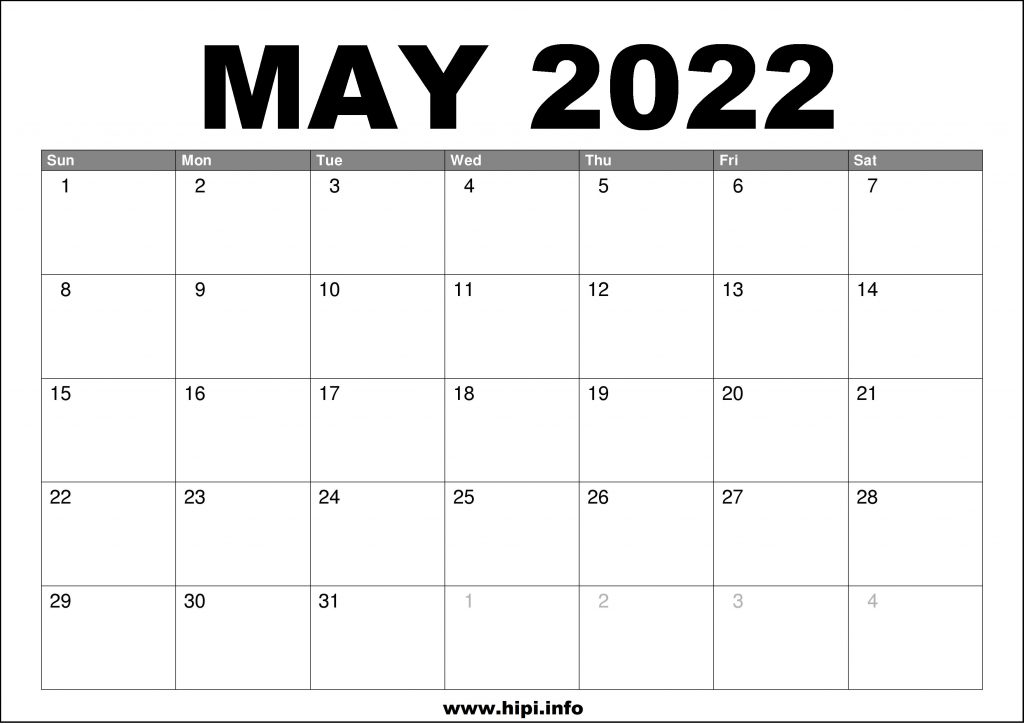 Free May 2022 Calendar May 2022 Calendar Printable Free - Hipi.info | Calendars Printable Free