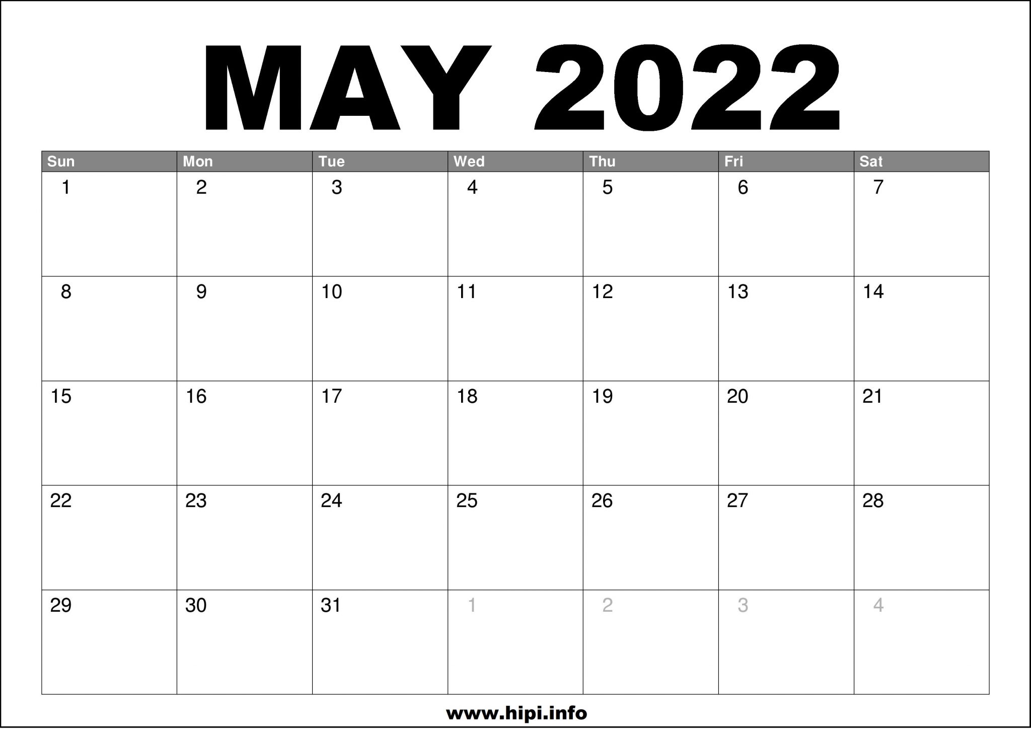 May 2022 Calendar Free Printable Calendar Templates May 2022 Calendar 