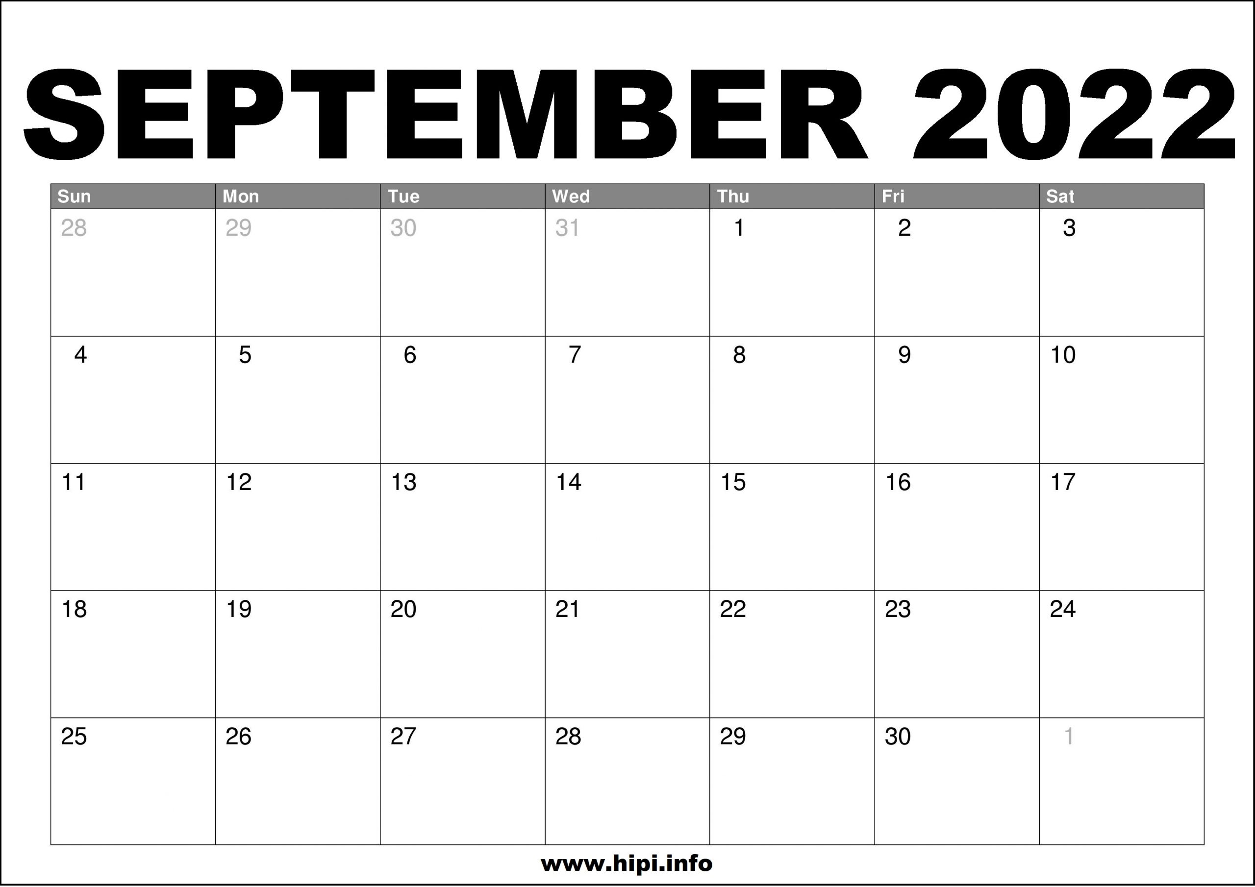Free September 2022 Calendar September 2022 Calendar Printable Free - Hipi.info | Calendars Printable  Free