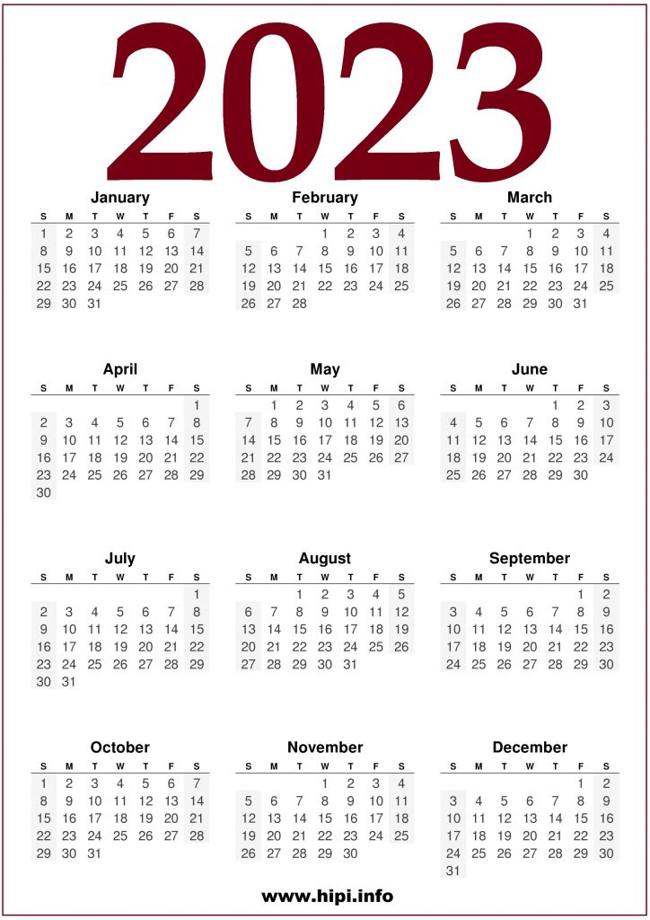 US 2023 Printable Calendar Free