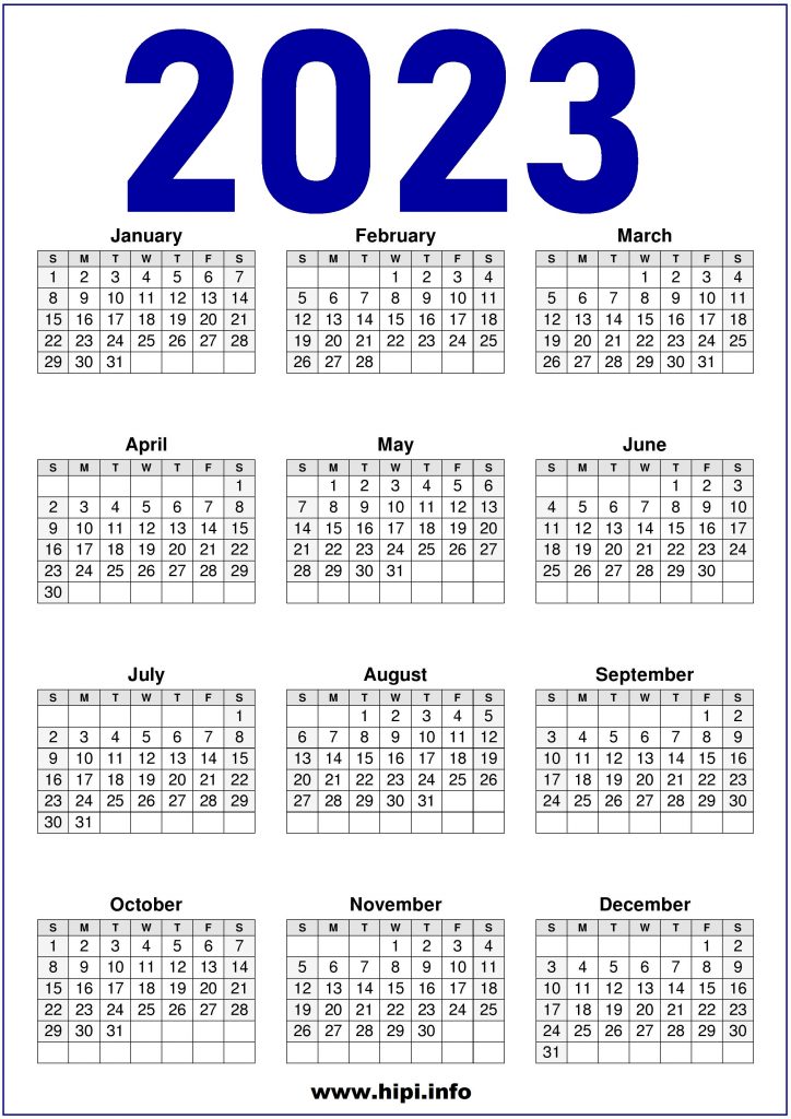 2023 US Calendar Printable Blue