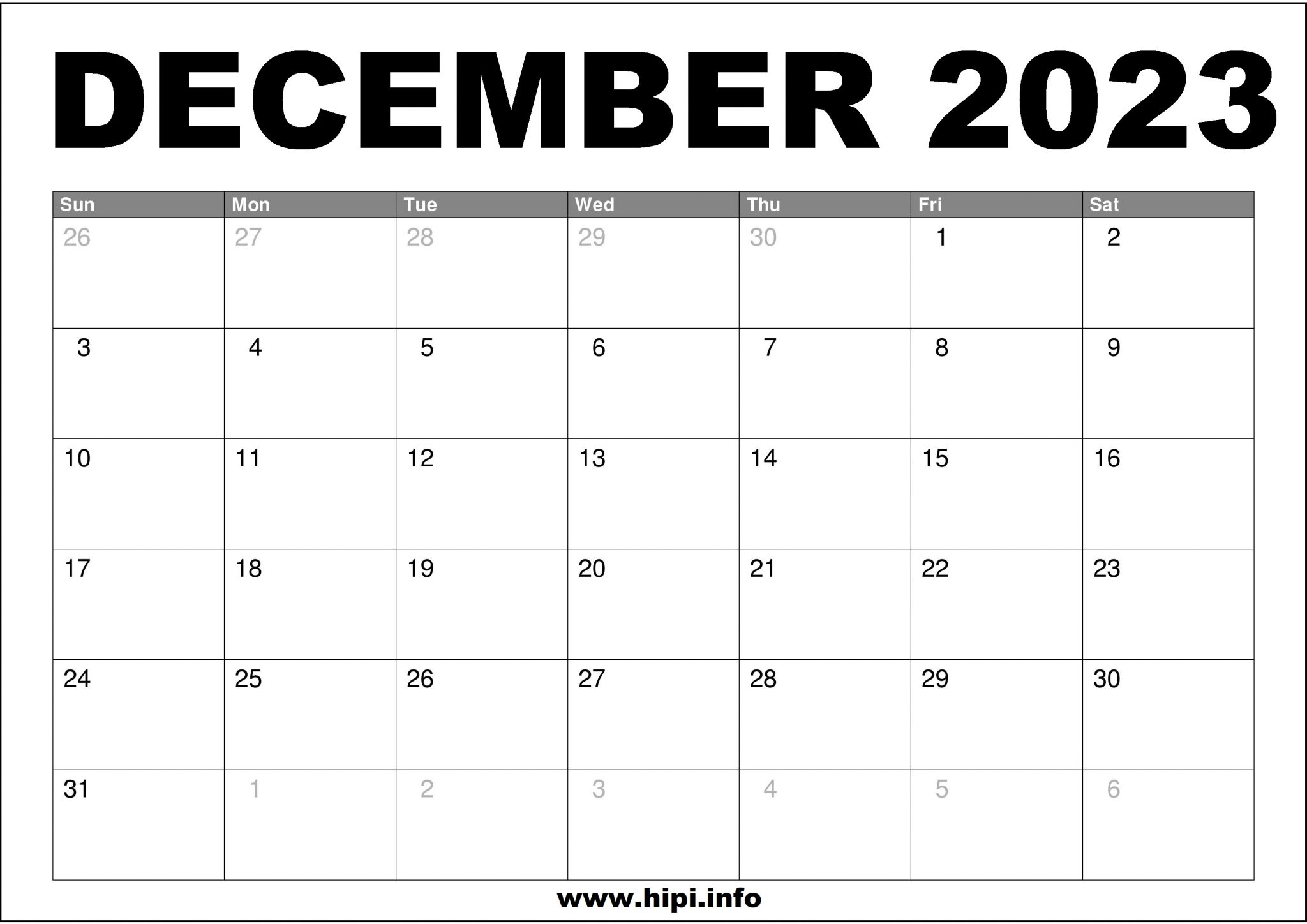 December 2023 Calendar Printable Free - Hipi.info | Calendars Printable