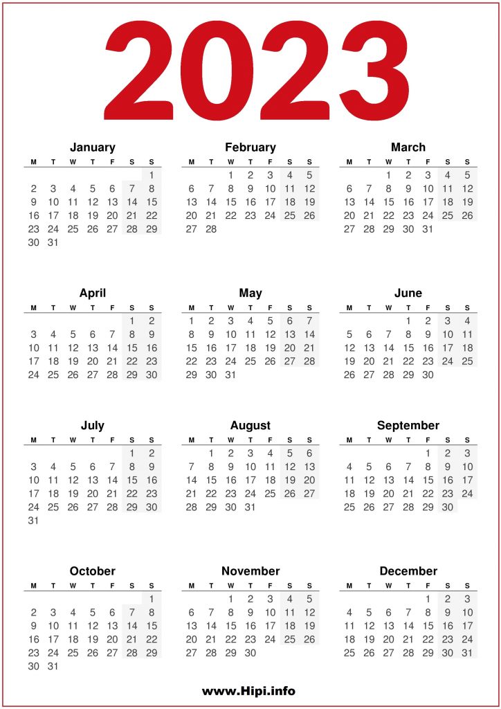 Free Printable 2023 Calendar United Kingdom UK