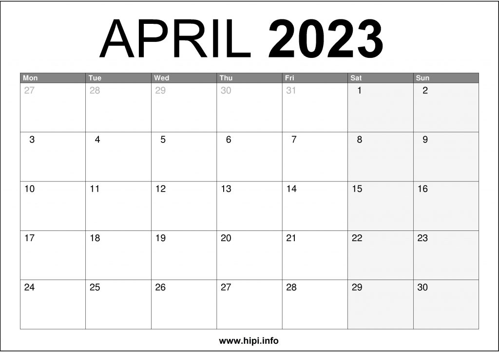 April 2023 UK Calendar HD Printable