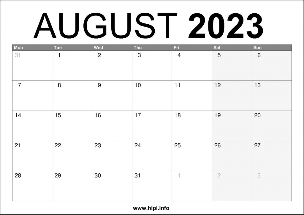 August 2023 UK Calendar Free Printable