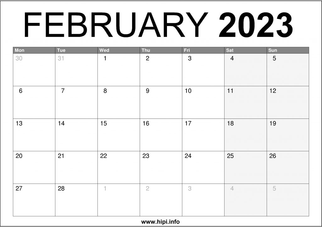 February 2023 UK Printable Calendar
