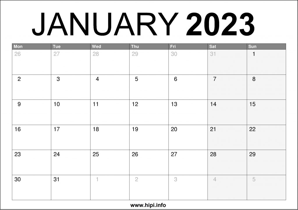January 2023 UK Calendar Printable Free