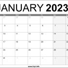 January 2023 UK Calendar Printable Free