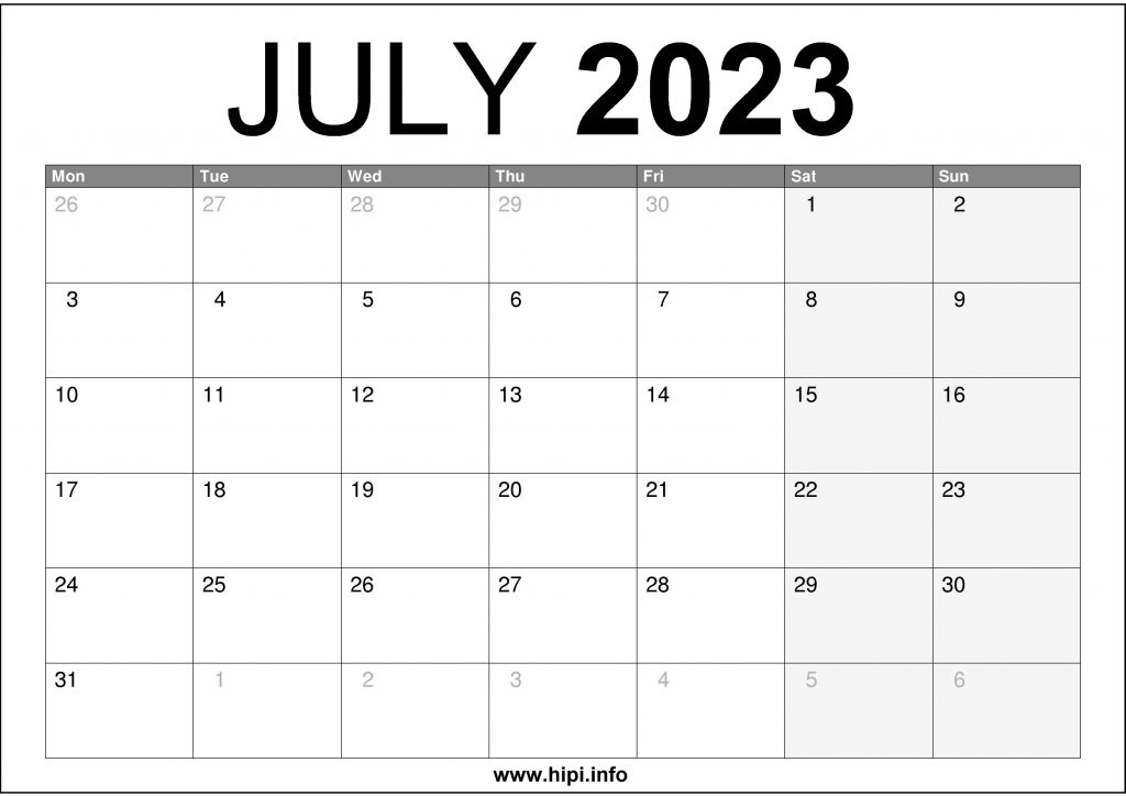 July 2023 UK Printable Calendar HD