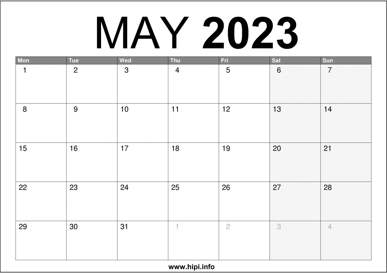 May Calendar UK