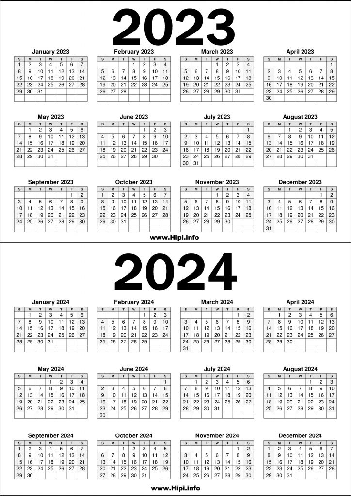 2023-2024 Two Year Calendar Printable