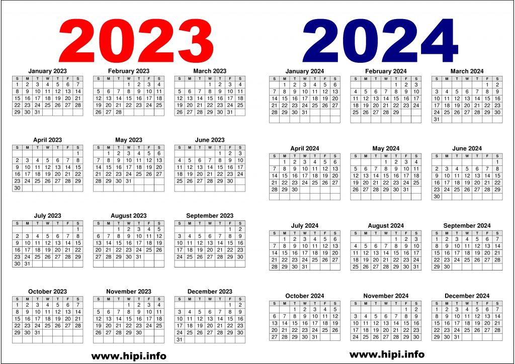 2 Year Printable Calendar 2023 to 2024