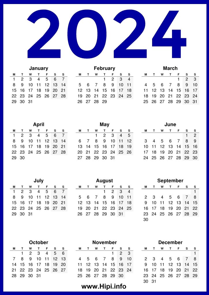 United Kingdom 2024 Calendar Blue