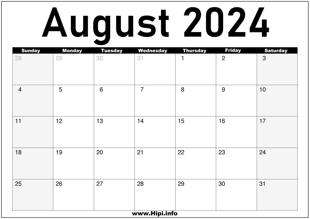 August 2024 Monthly Calendar