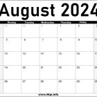 August 2024 Monthly Calendar