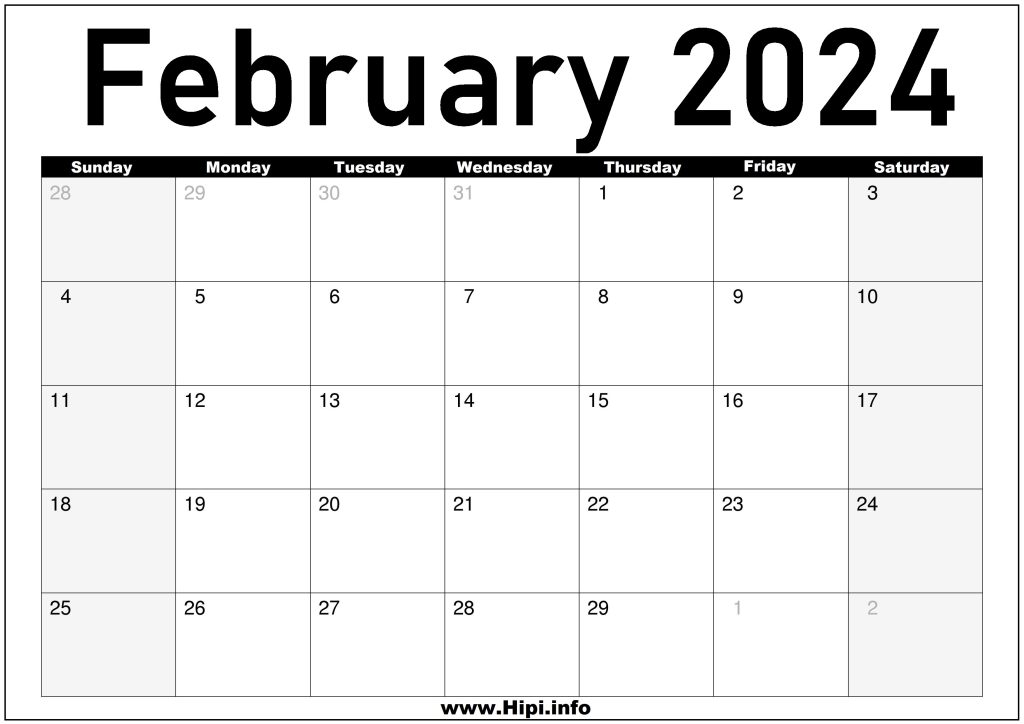 February 2024 Monthly Calendar - Hipi.info