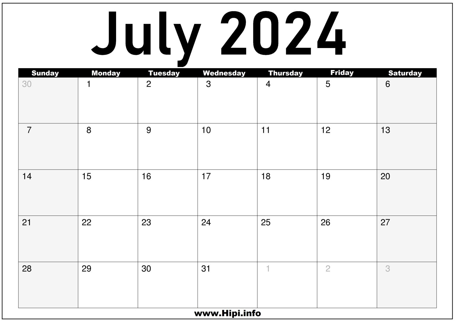 July 2024 Calendar Monthly Hipi.info