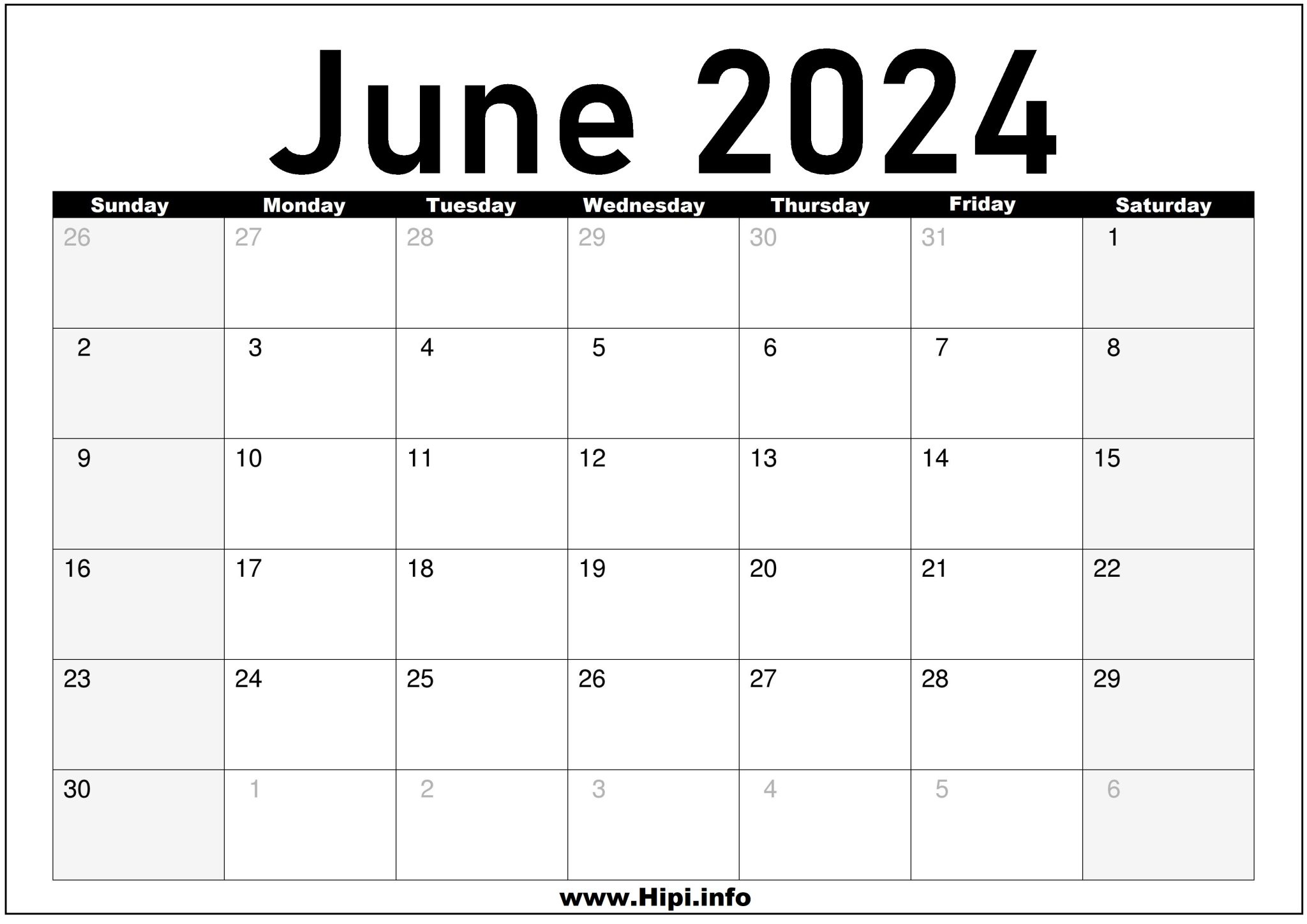 June 2024 Monthly Calendar Hipi.info