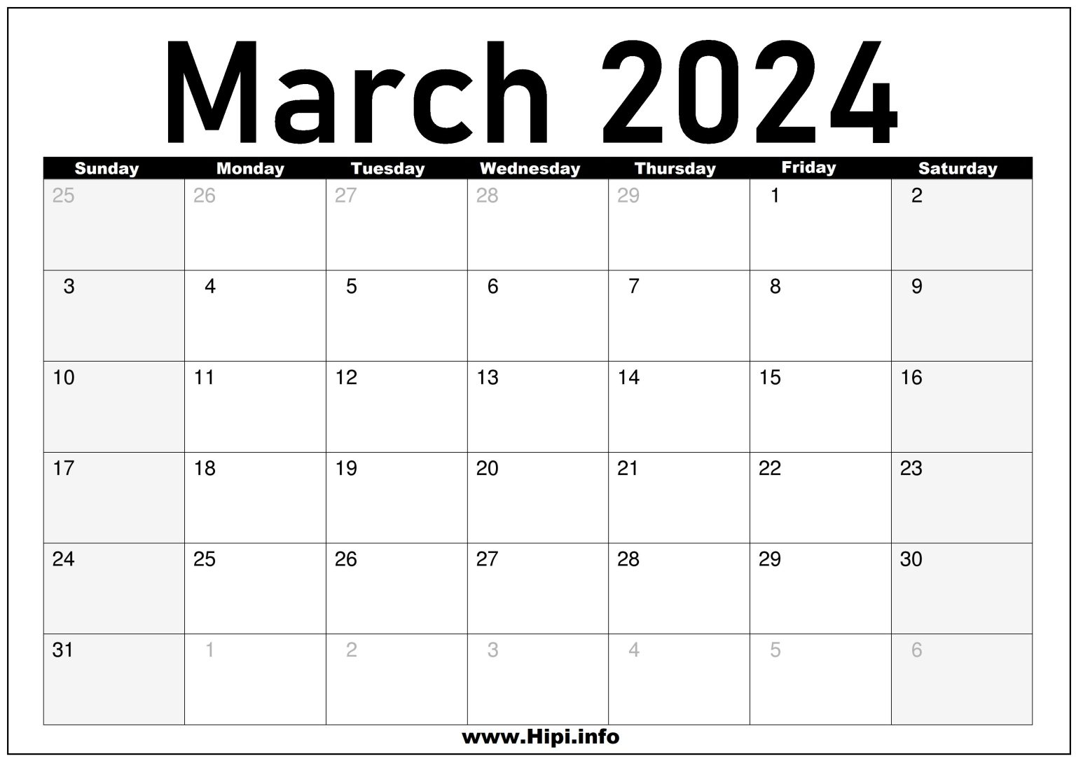 March 2024 Calendar Monthly Hipi.info