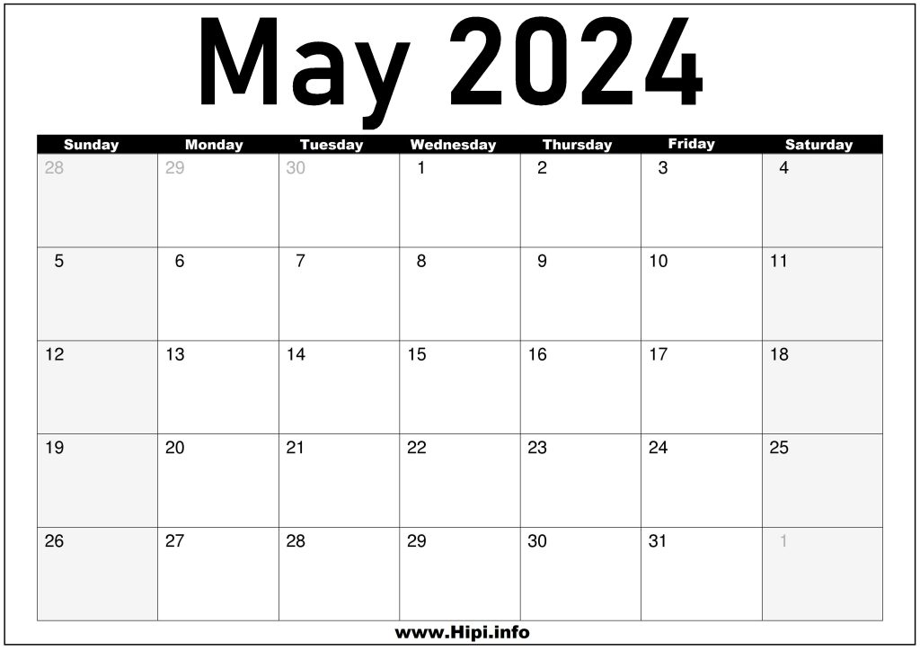 May 2024 Calendar Monthly