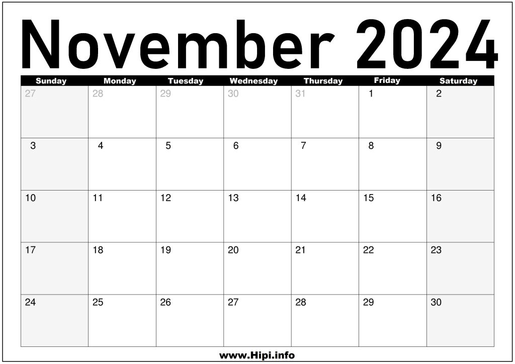 November 2024 Calendar Monthly