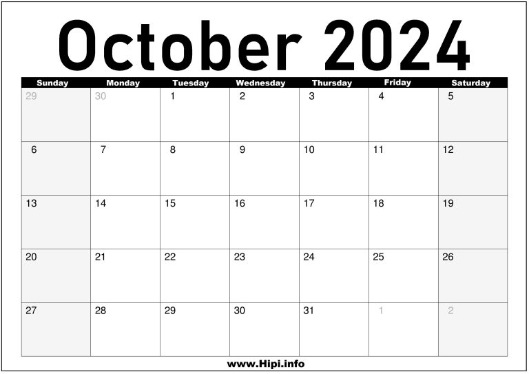 October 2025 Monthly Calendar Hipi.info