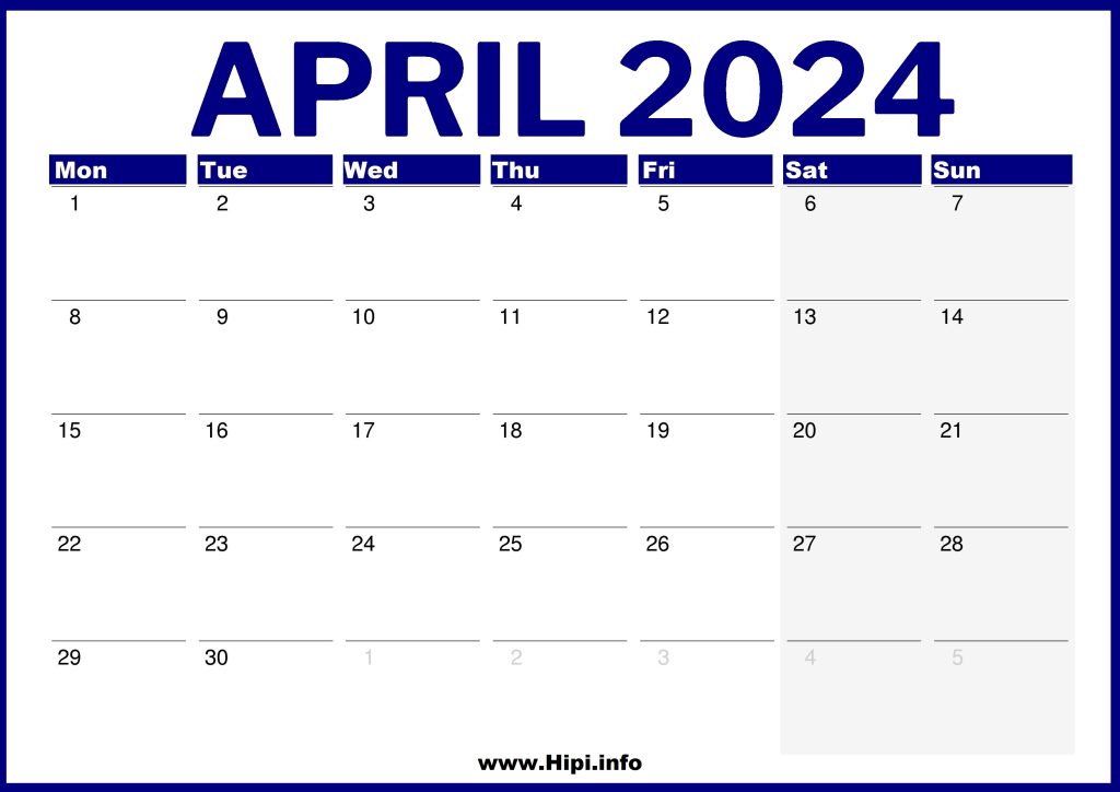 UK April 2024 Printable Calendar