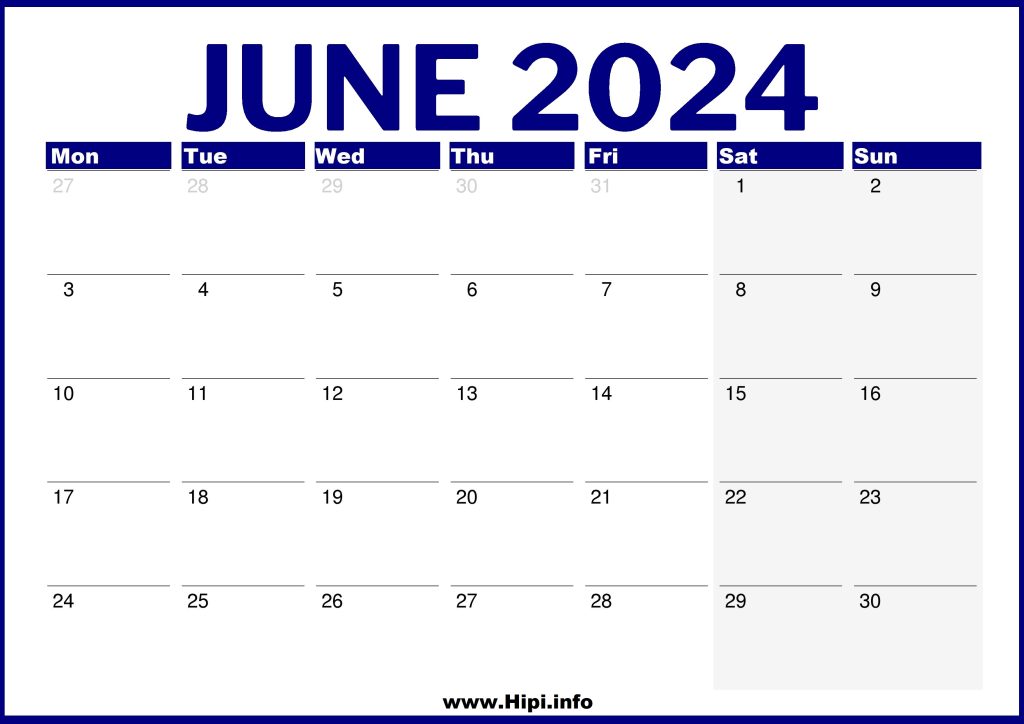 UK June 2024 Printable Calendar
