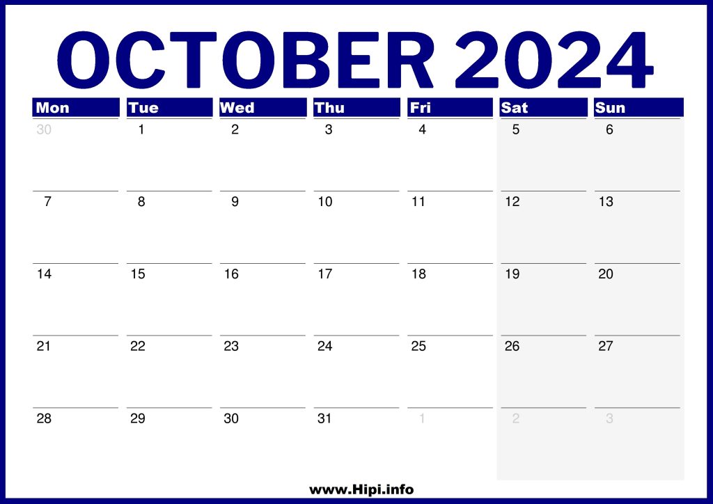 October 2024 UK Printable Calendar