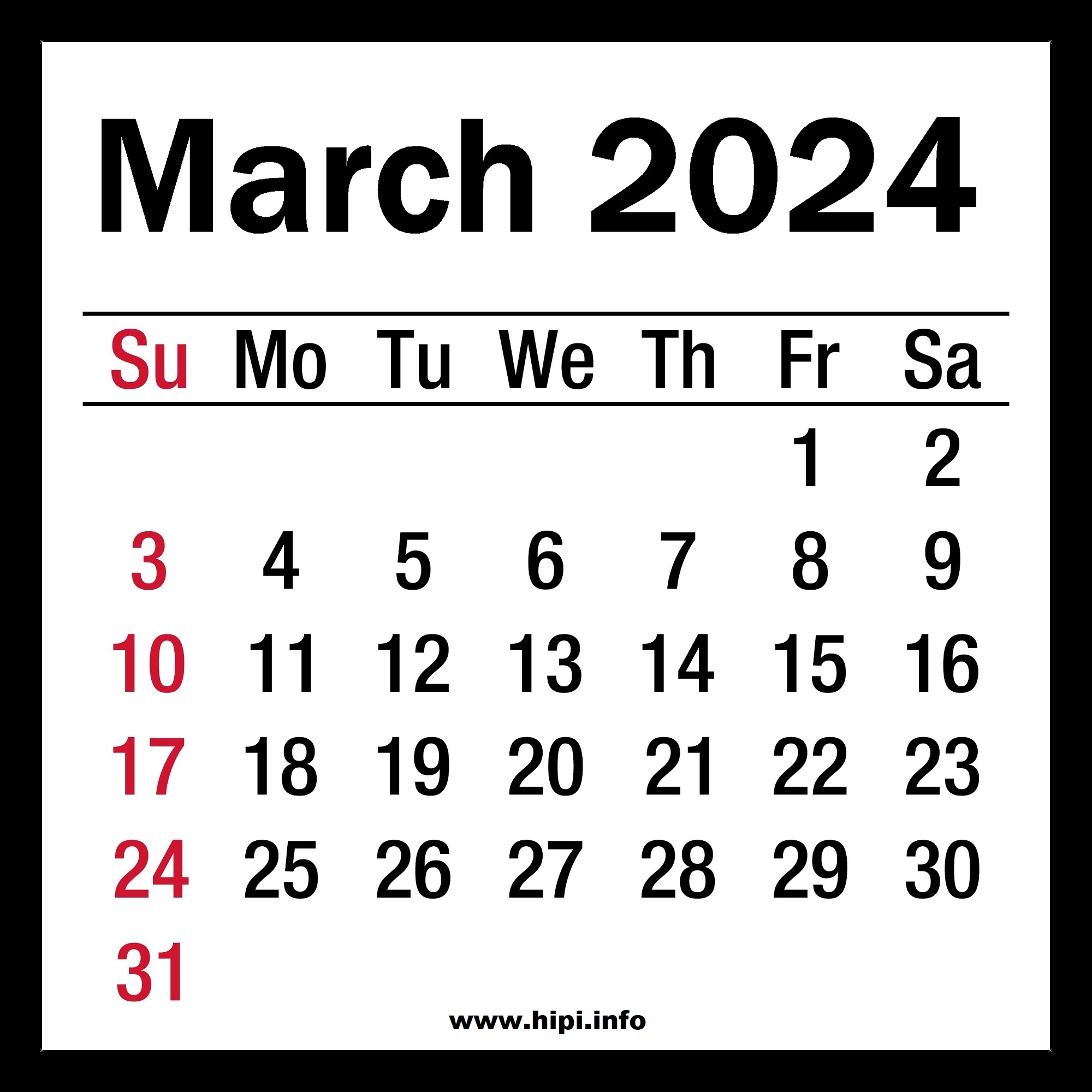 March 2024 Calendar Hipi.info