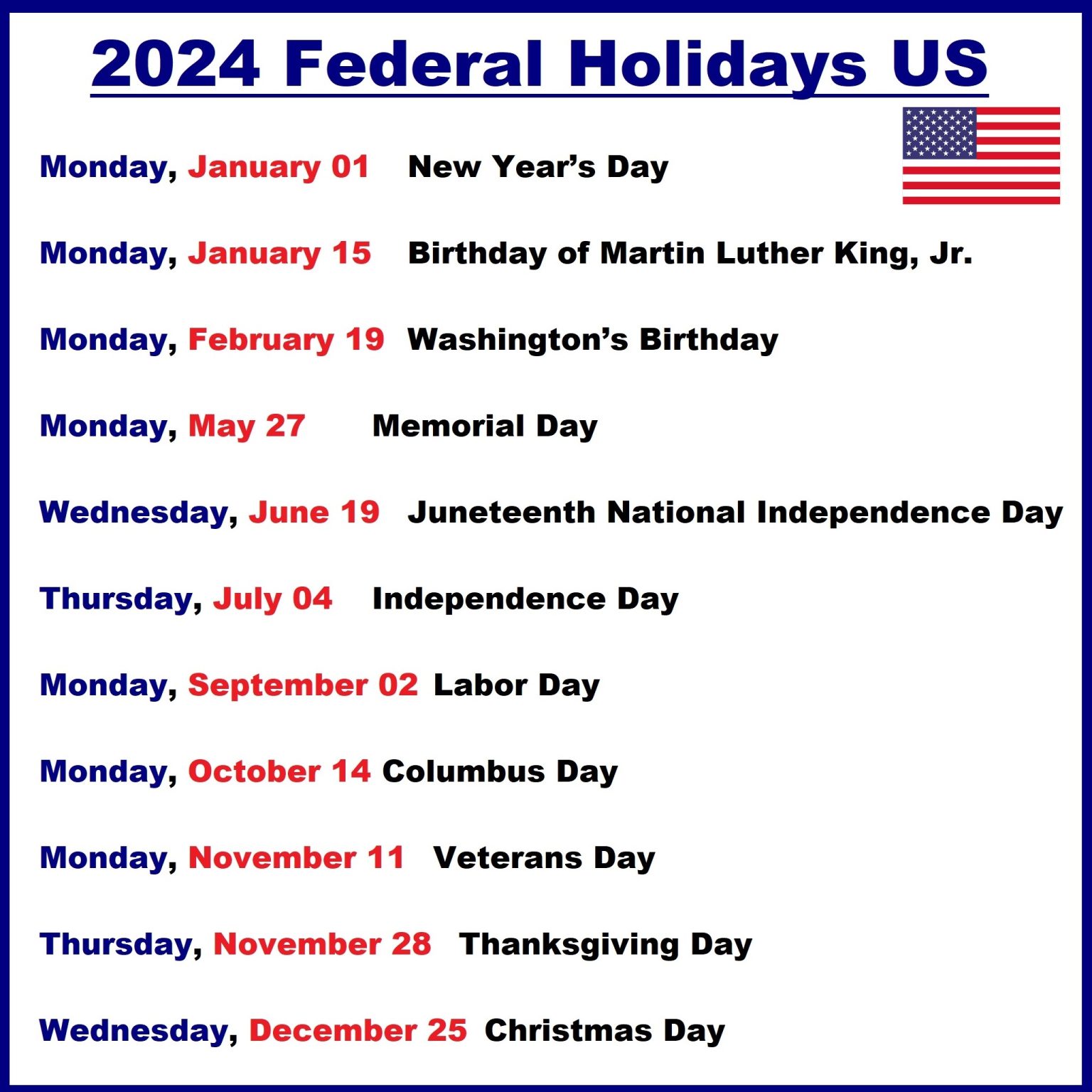 2025 Federal Holidays in USA Hipi.info