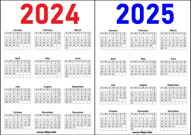 2024 2025 Printable 2 Year Calendar Hipi.info