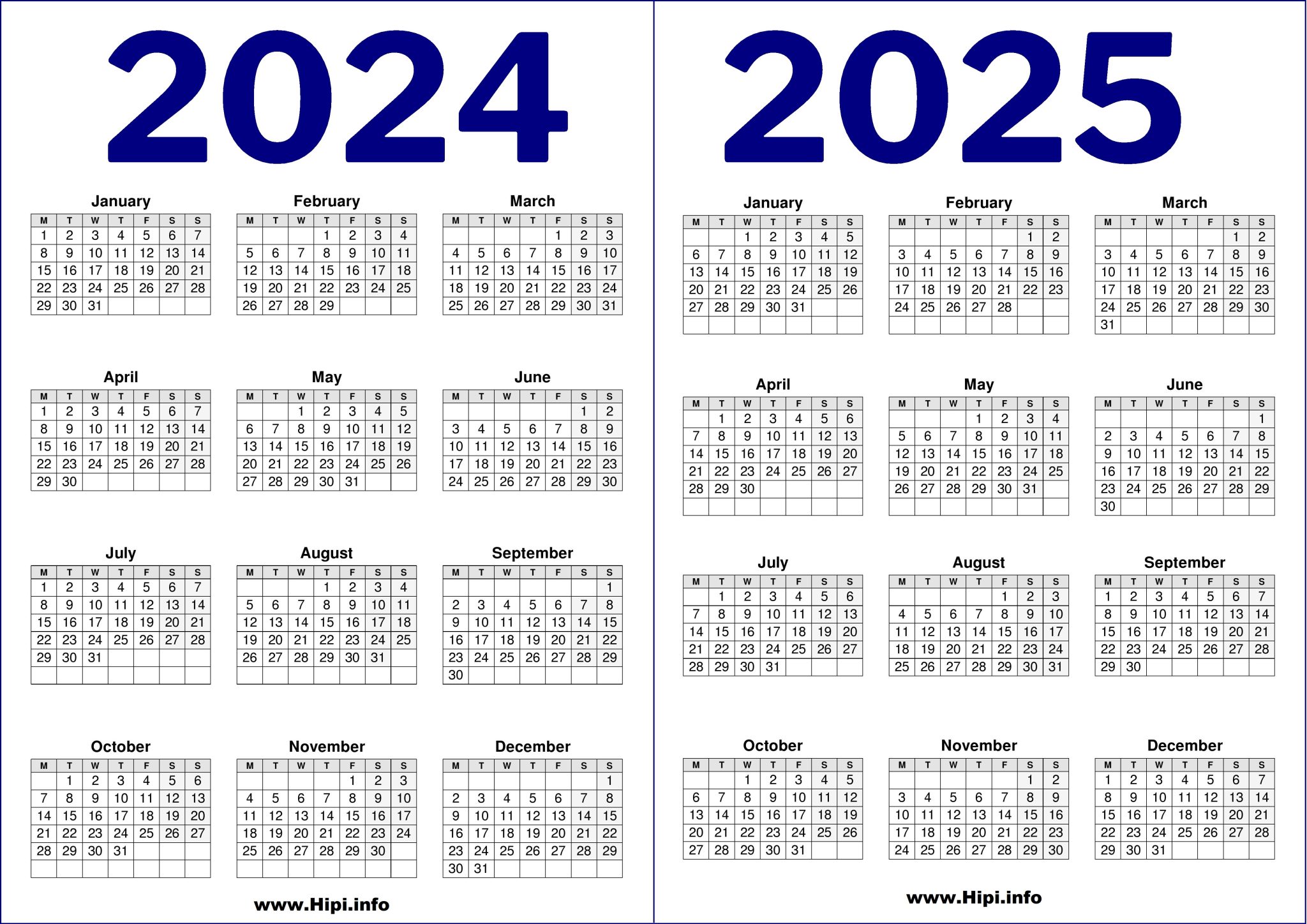 2024 and 2025 Printable UK Calendar 2 Year Hipi.info
