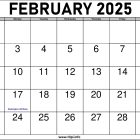 2025 February Calendar Printable with Holidays