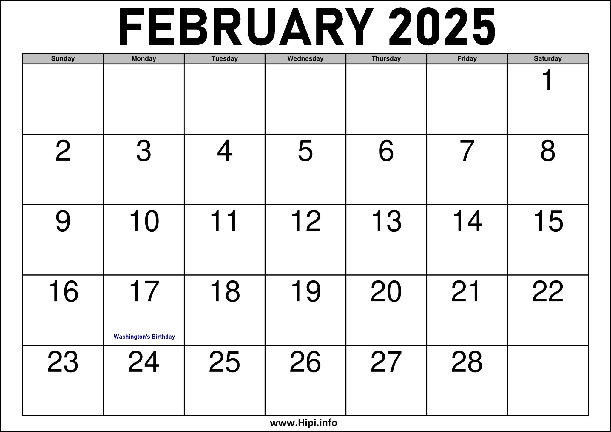 2025 February Calendar Printable With Holidays Hipi info