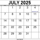 2025 July Calendar Printable with Holidays