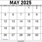 2025 May Calendar Printable with Holidays