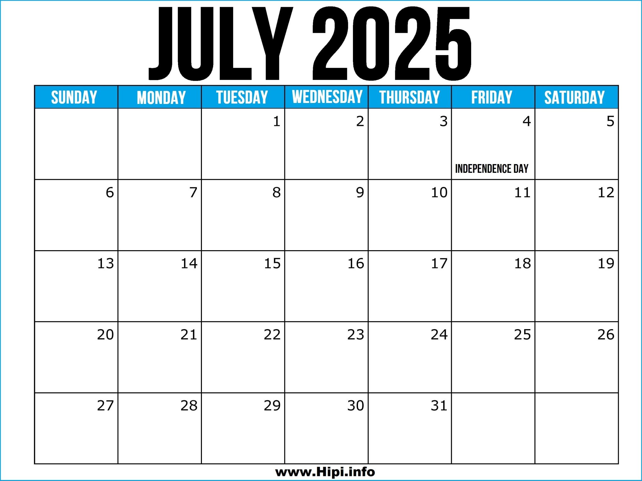 July Printable 2025 Calendar US A4 Size Hipi.info