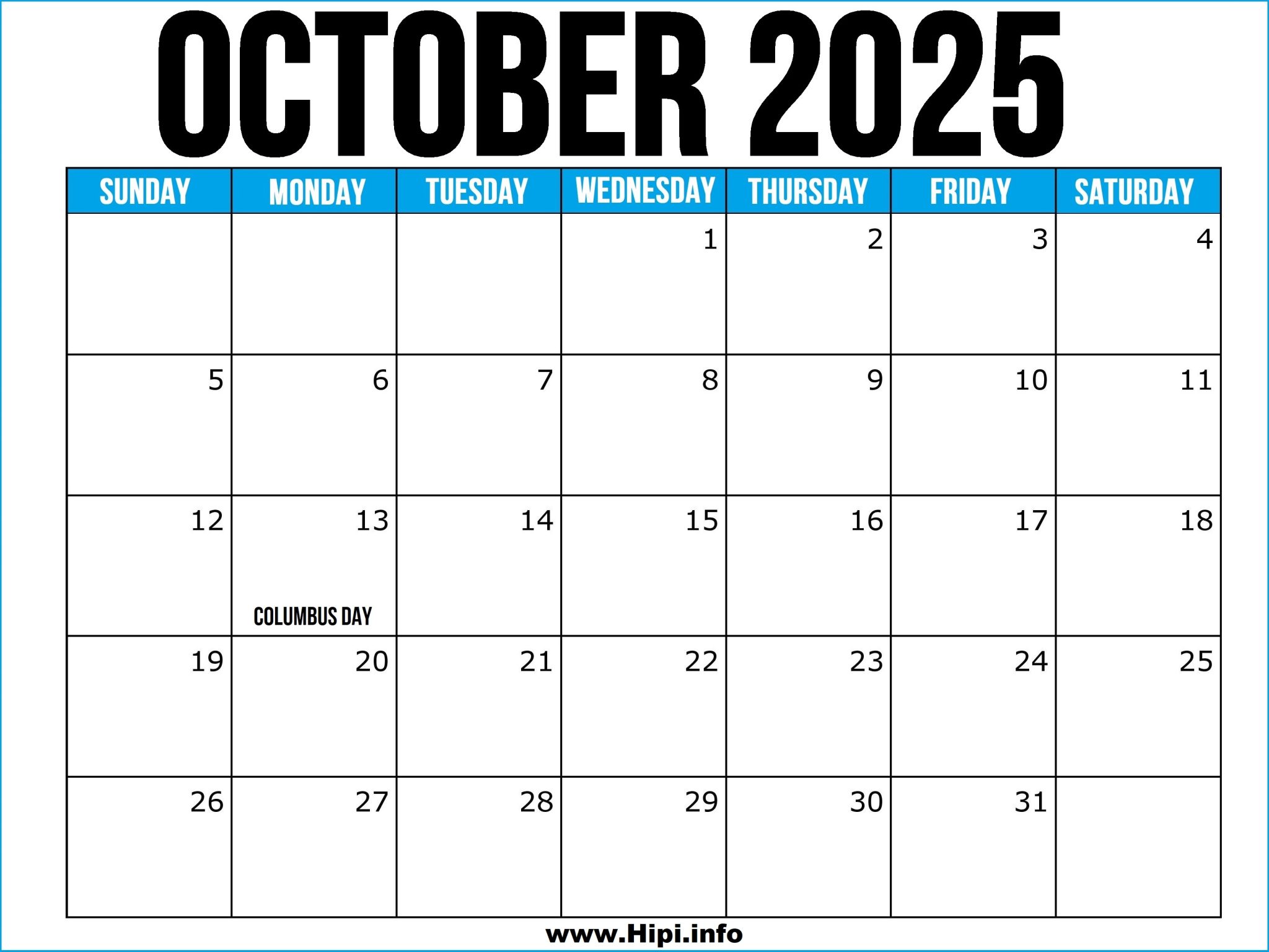 October Printable 2025 US Calendar Free Hipi.info