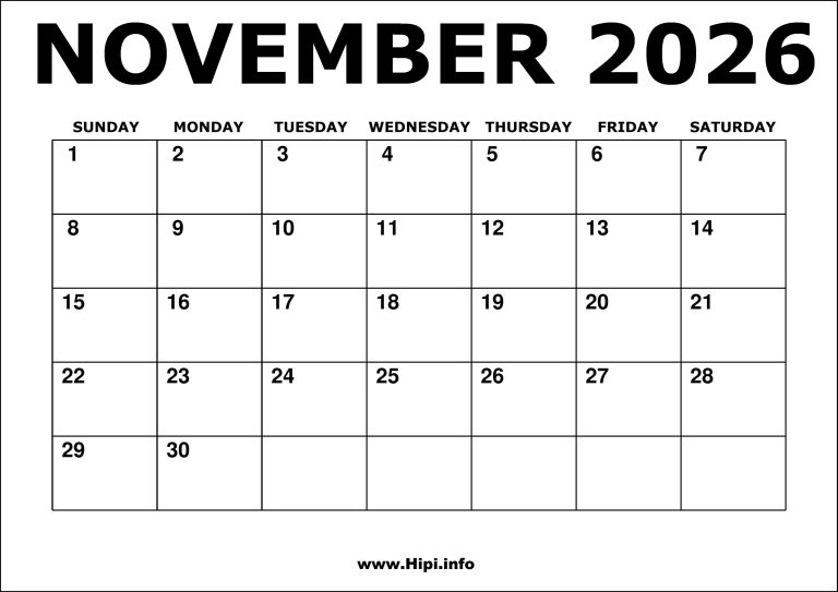 October - November 2026 Printable Calendar - Hipi.info