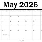 May 2026 Calendar with holidays Printable May-2026-Calendar-Printable